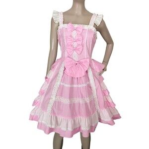 Lolita Bows Ruffles Lace Corset Princess Palace Fairycore Vintage Pink Dress